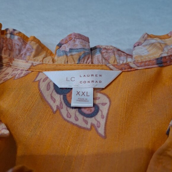 Lauren Conrad Floral Blouse Sz XXL Button Front Puff Sleeves Boho Cottagecore - Picture 9 of 14